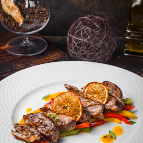 from-fried-meat-with-fried-vegetables-orange-brandy-glass-white-plate
                                        